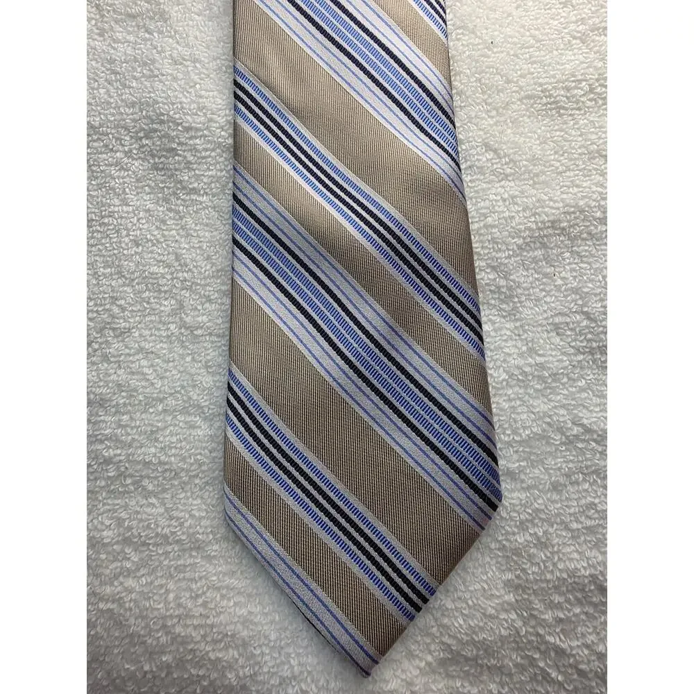 Chaps tan blue white diagonal stripe silk tie - 57.5